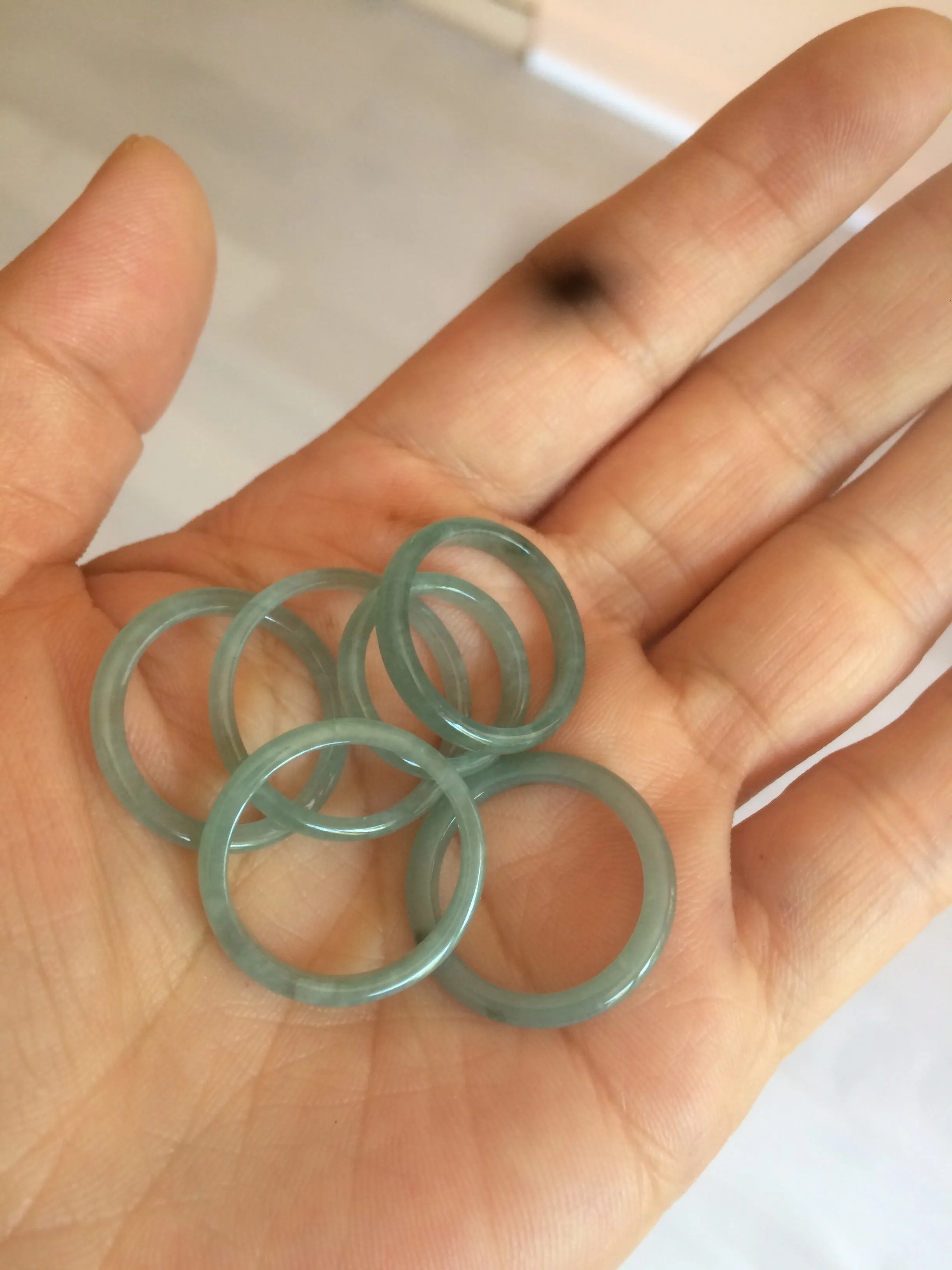 100% natural type A icy watery light green/blue skinny Guatemala jadeite jade band ring R105