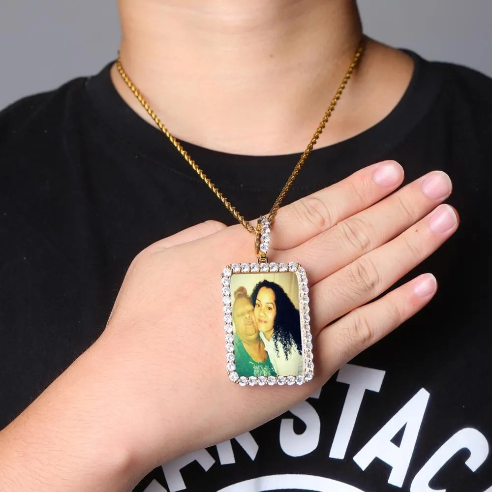 14K Gold Plated Personalized Square Photo Necklace- Best Gift For Dad
