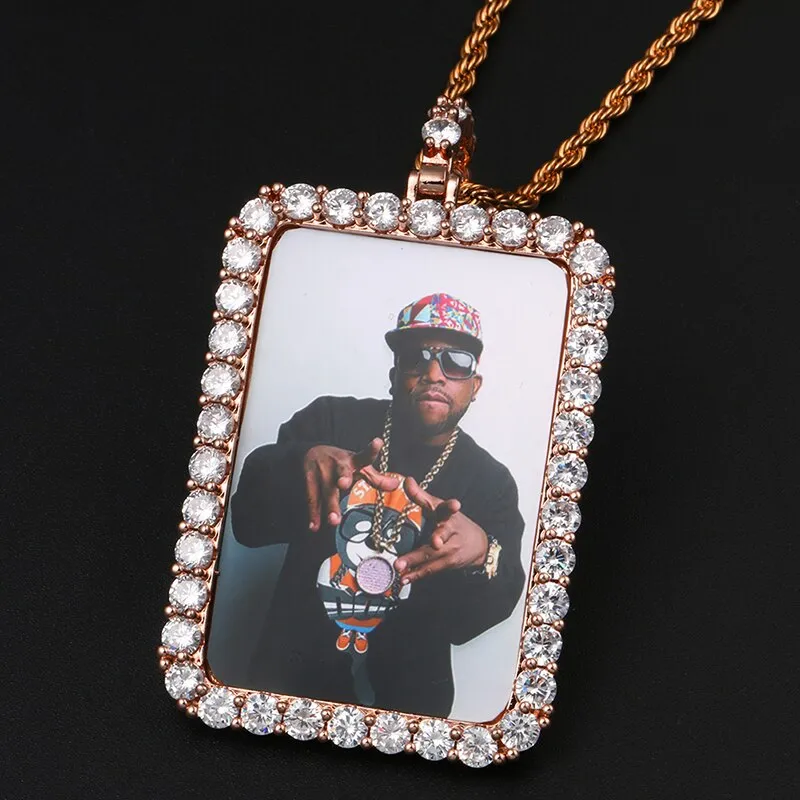 14K Gold Plated Personalized Square Photo Necklace- Best Gift For Dad