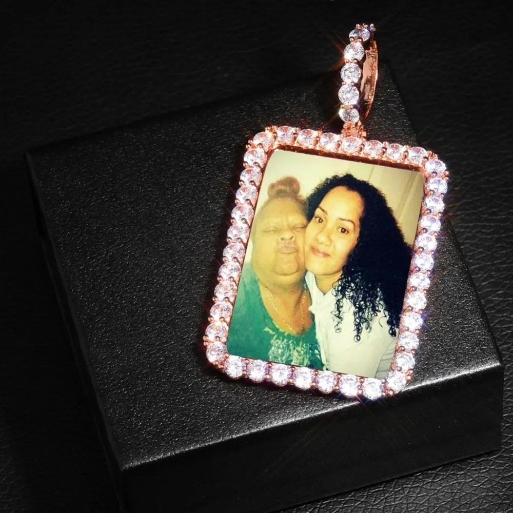 14K Gold Plated Personalized Square Photo Necklace- Best Gift For Dad