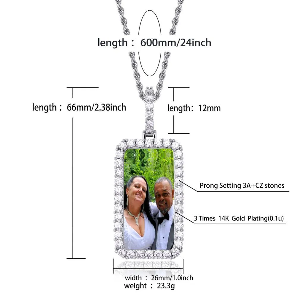 14K Gold Plated Personalized Square Photo Necklace- Best Gift For Dad