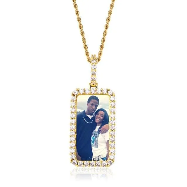14K Gold Plated Personalized Square Photo Necklace- Best Gift For Dad