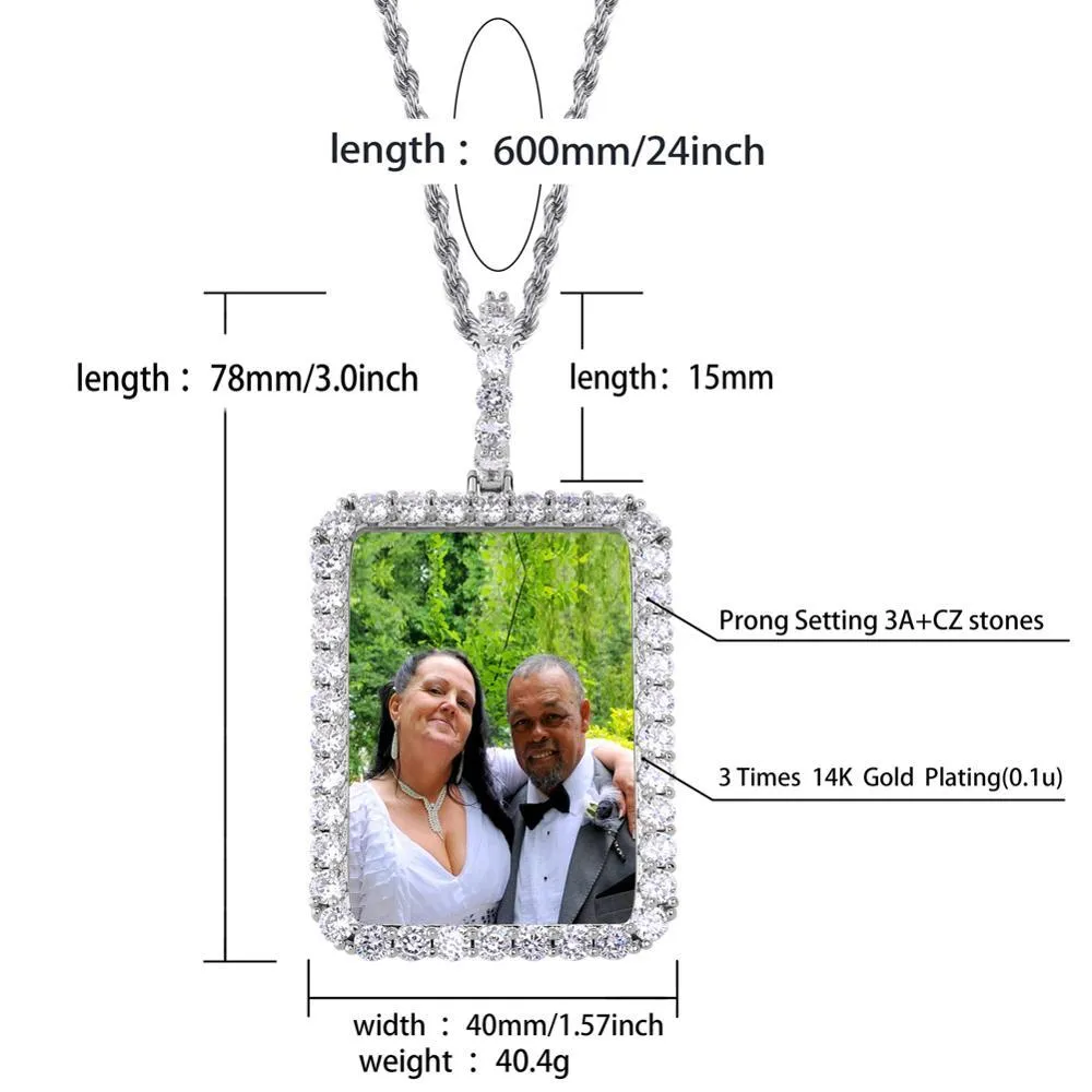 14K Gold Plated Personalized Square Photo Necklace- Best Gift For Dad