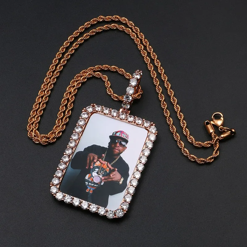 14K Gold Plated Personalized Square Photo Necklace- Best Gift For Dad