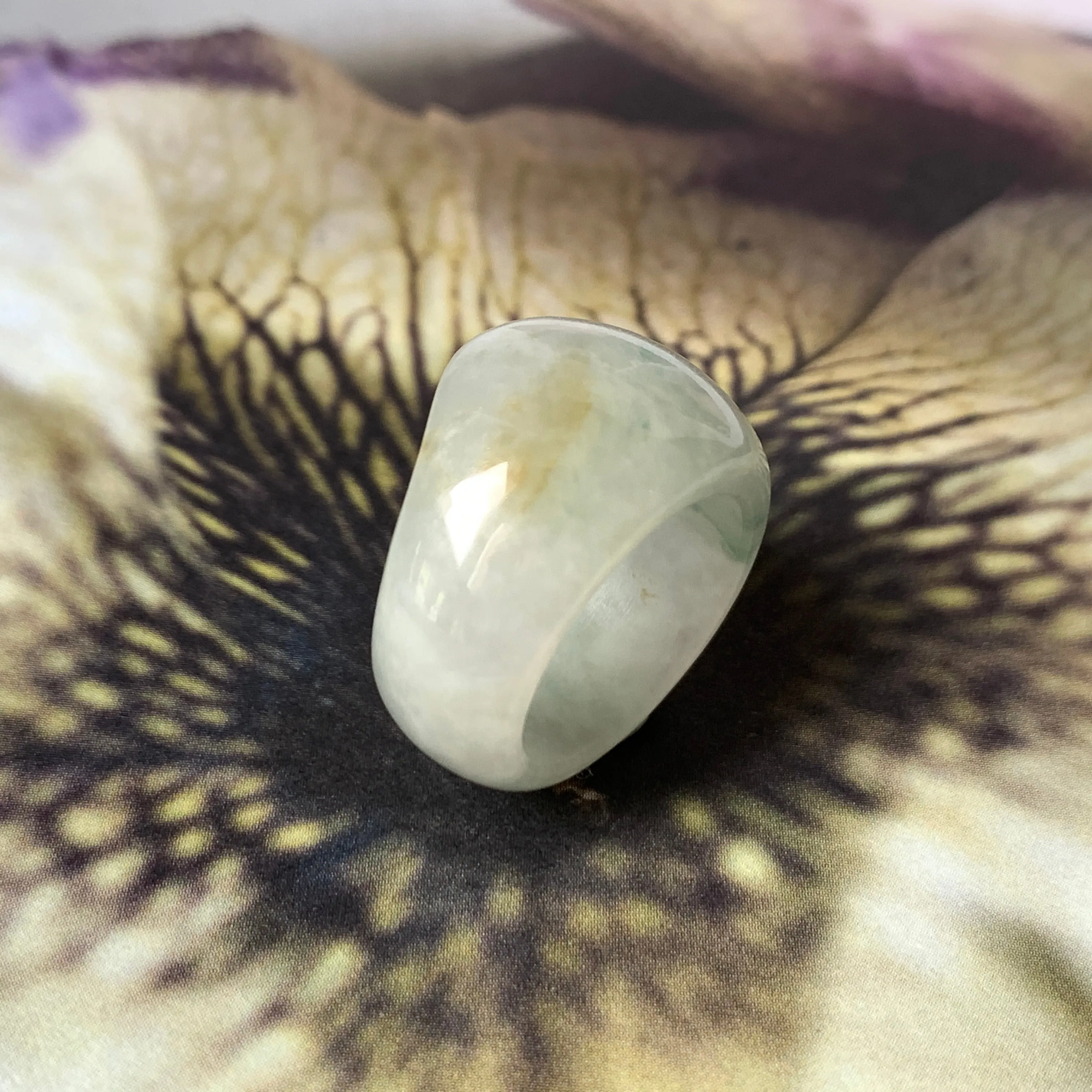 15.6mm A-Grade Natural Floral Jadeite Abacus Ring Band No. 151135