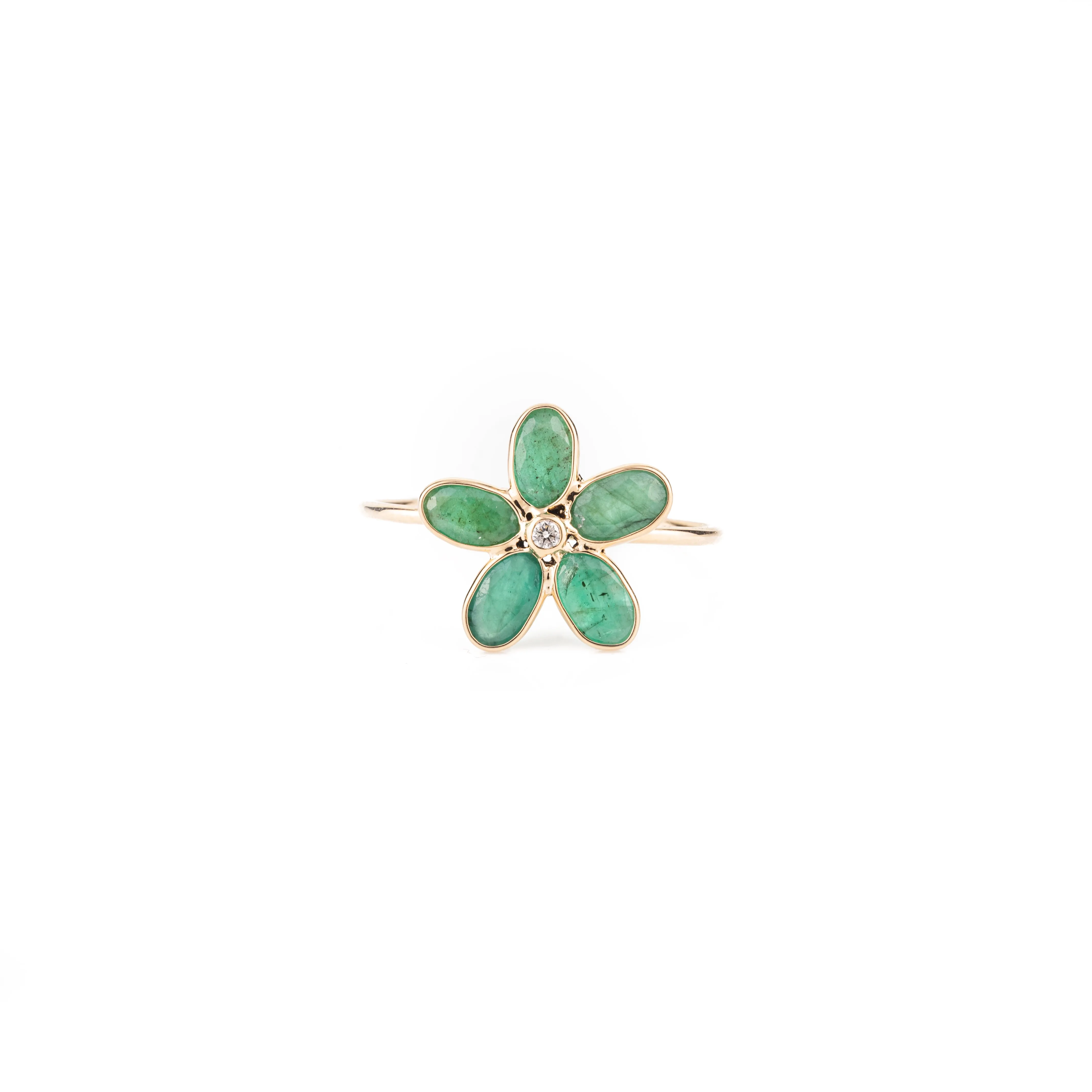 18K Gold Emerald Handmade Floral Ring