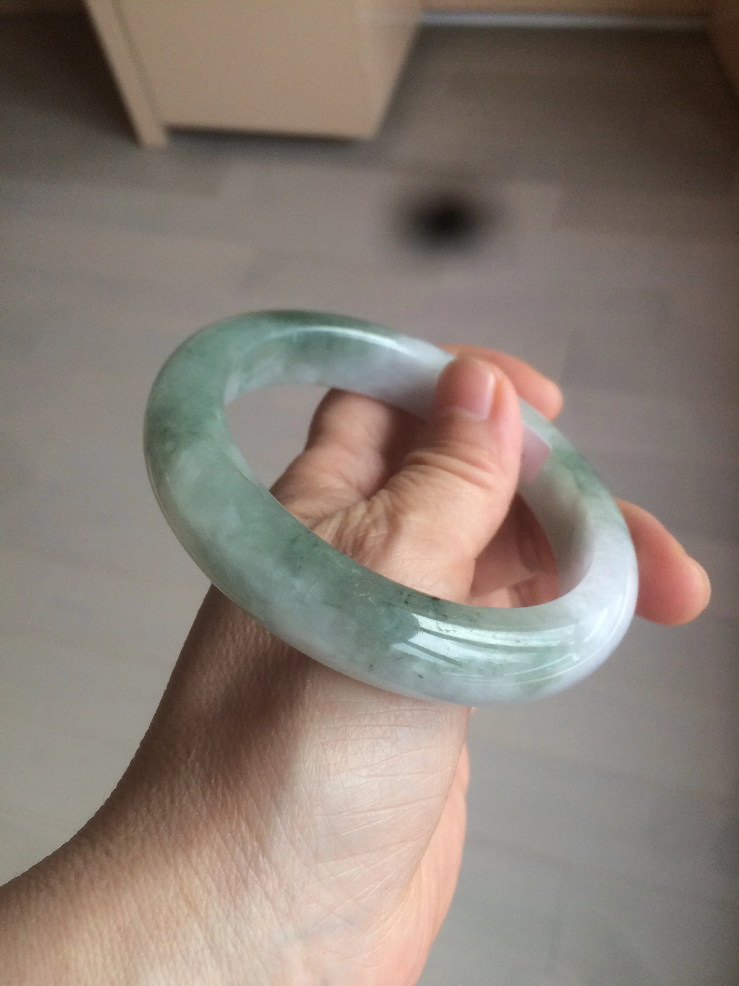 61.8 mm certified type A 100% Natural oily light green/white/purple chubby Jadeite Jade bangle BH42-2783