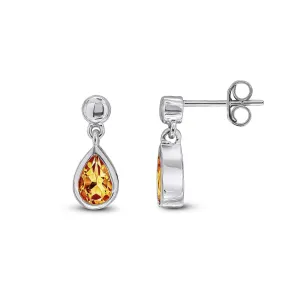 9ct White Gold Pear Citrine Drop Earrings 0.63ct
