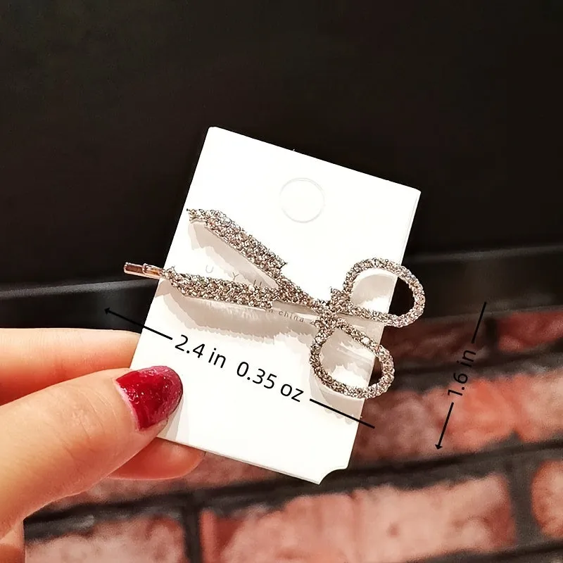 Add Sparkle to Your Hair with our Rhinestone Scissors Shape Hair Clip - Korean Crystal Barrette for a Vintage and Elegant Look
