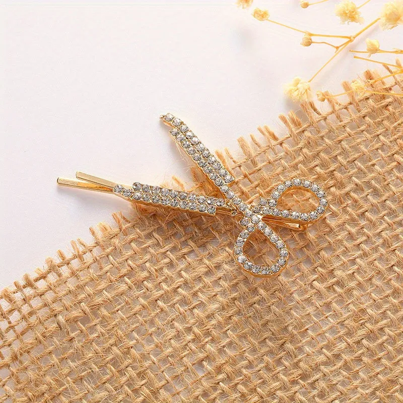 Add Sparkle to Your Hair with our Rhinestone Scissors Shape Hair Clip - Korean Crystal Barrette for a Vintage and Elegant Look