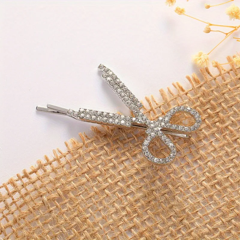 Add Sparkle to Your Hair with our Rhinestone Scissors Shape Hair Clip - Korean Crystal Barrette for a Vintage and Elegant Look