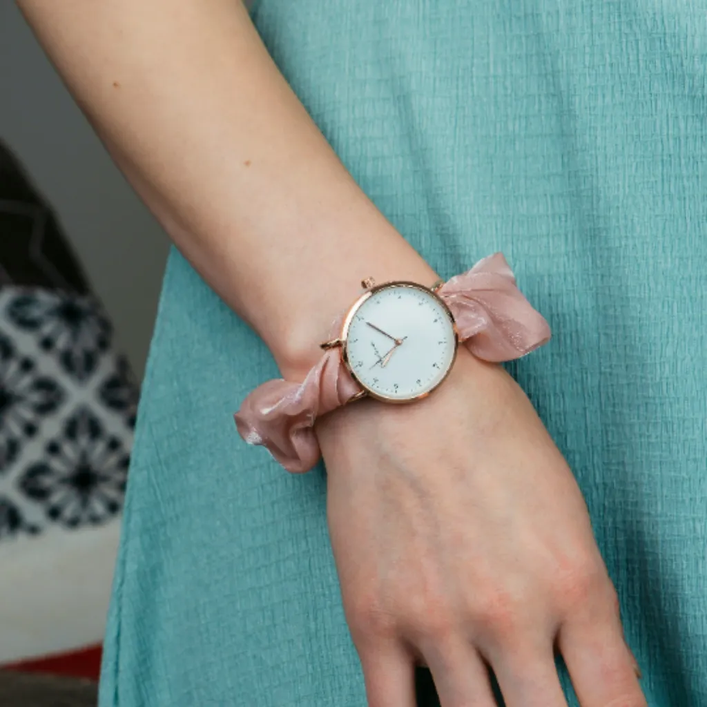 Blue Handmade Colour Women Elastic Strap Bracelet Wristwatch