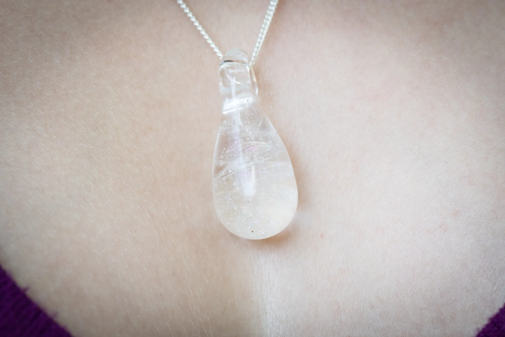 Clear Dichroic Drop Pendant with Infused Cremation Ash