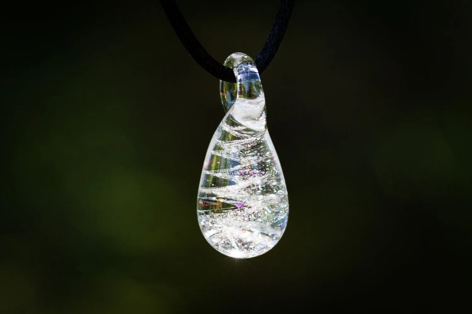 Clear Dichroic Drop Pendant with Infused Cremation Ash