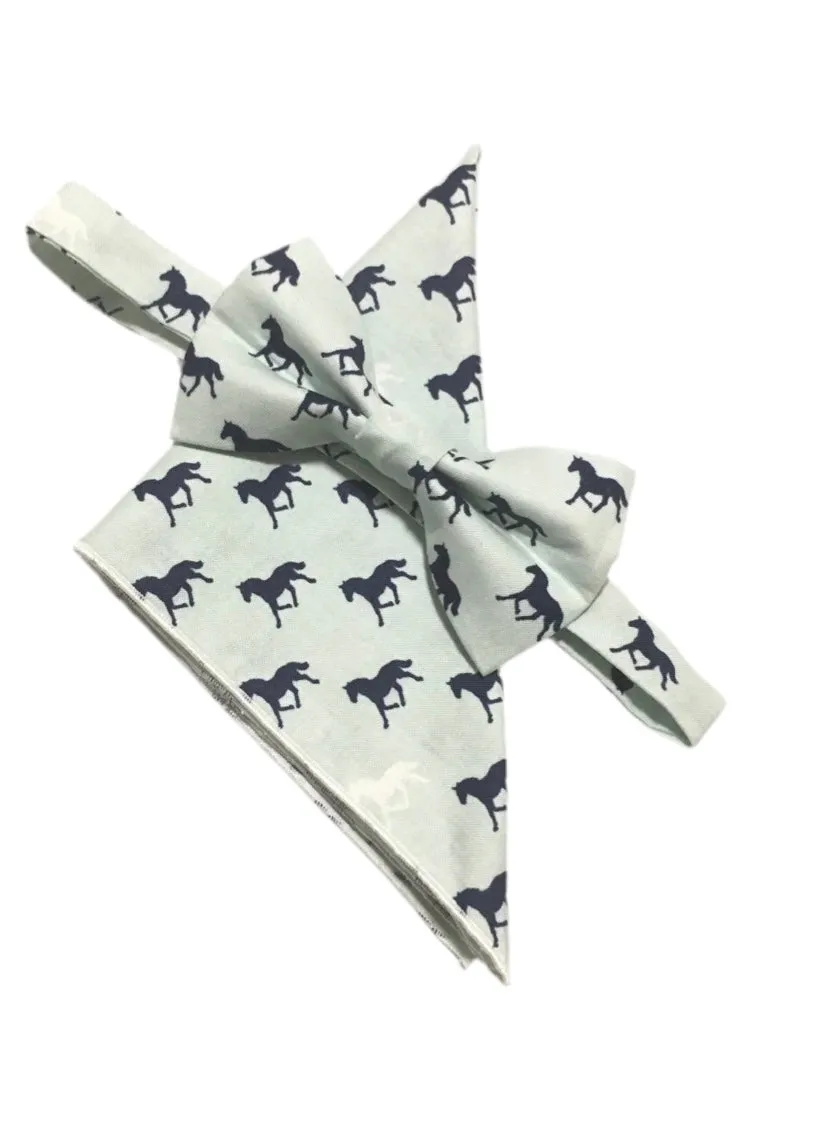 Derby Horses Bow Tie & Pocket Square Set