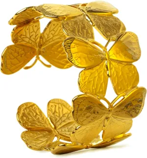 Gold Open Cuff Bangle Bracele Chunky Butterfly/Flower/Coral Reef Lightweight Bamboo Conch Crab Starfish Shell Cuff Bracelet Gift for Women