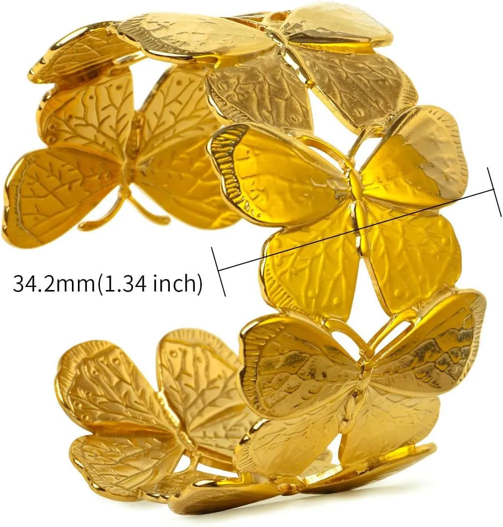 Gold Open Cuff Bangle Bracele Chunky Butterfly/Flower/Coral Reef Lightweight Bamboo Conch Crab Starfish Shell Cuff Bracelet Gift for Women
