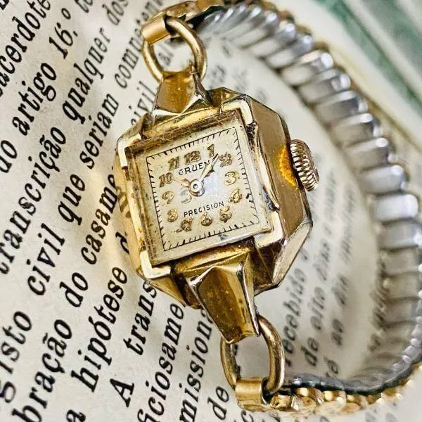 Gruen veri-thin 10KGF manual winding men's women's vintage analog watch
