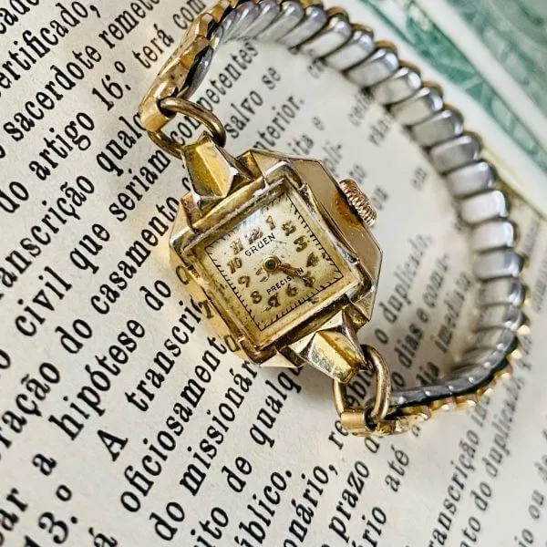 Gruen veri-thin 10KGF manual winding men's women's vintage analog watch