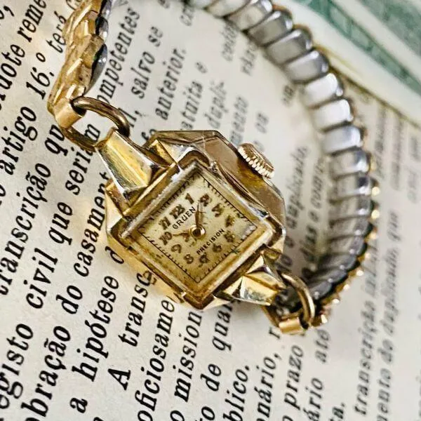 Gruen veri-thin 10KGF manual winding men's women's vintage analog watch