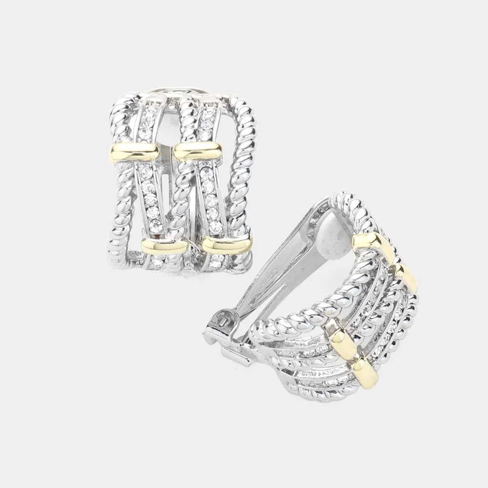 iLLASPARKZ 14K Gold Plated Two Tone Twisted Clip On Earrings