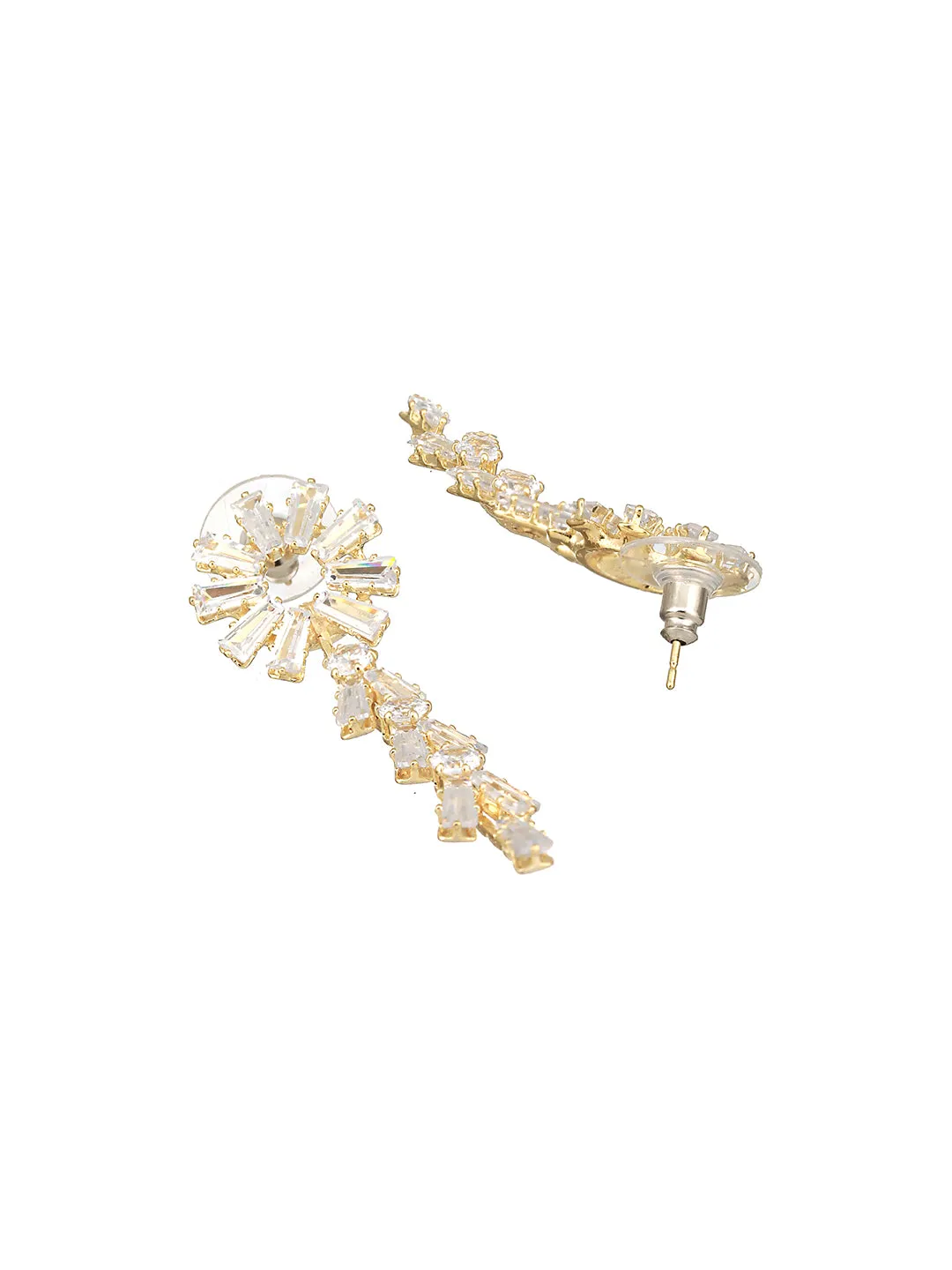 Jazz And Sizzleâ Gold-Plated Silver Toned & Cz Stone-Studded Drop Earrings