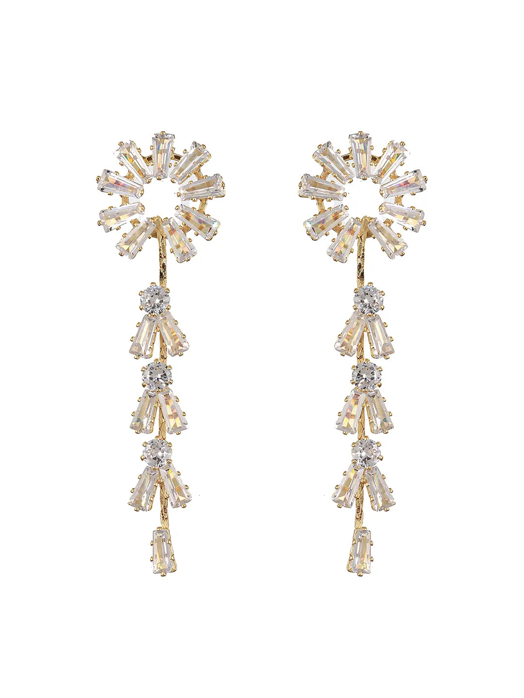 Jazz And Sizzleâ Gold-Plated Silver Toned & Cz Stone-Studded Drop Earrings