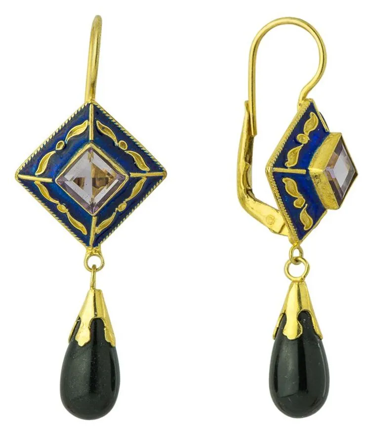 Kublai Khan Amethyst and Onyx Renaissance Earrings