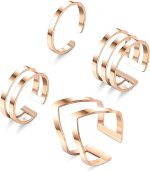 LOYALLOOK 4Pcs 316L Stainless Steel Stackable Knuckle Midi Rings for Women's Minimalist Chevron V Ring Line Adjustable Nail Thumb Ring Set