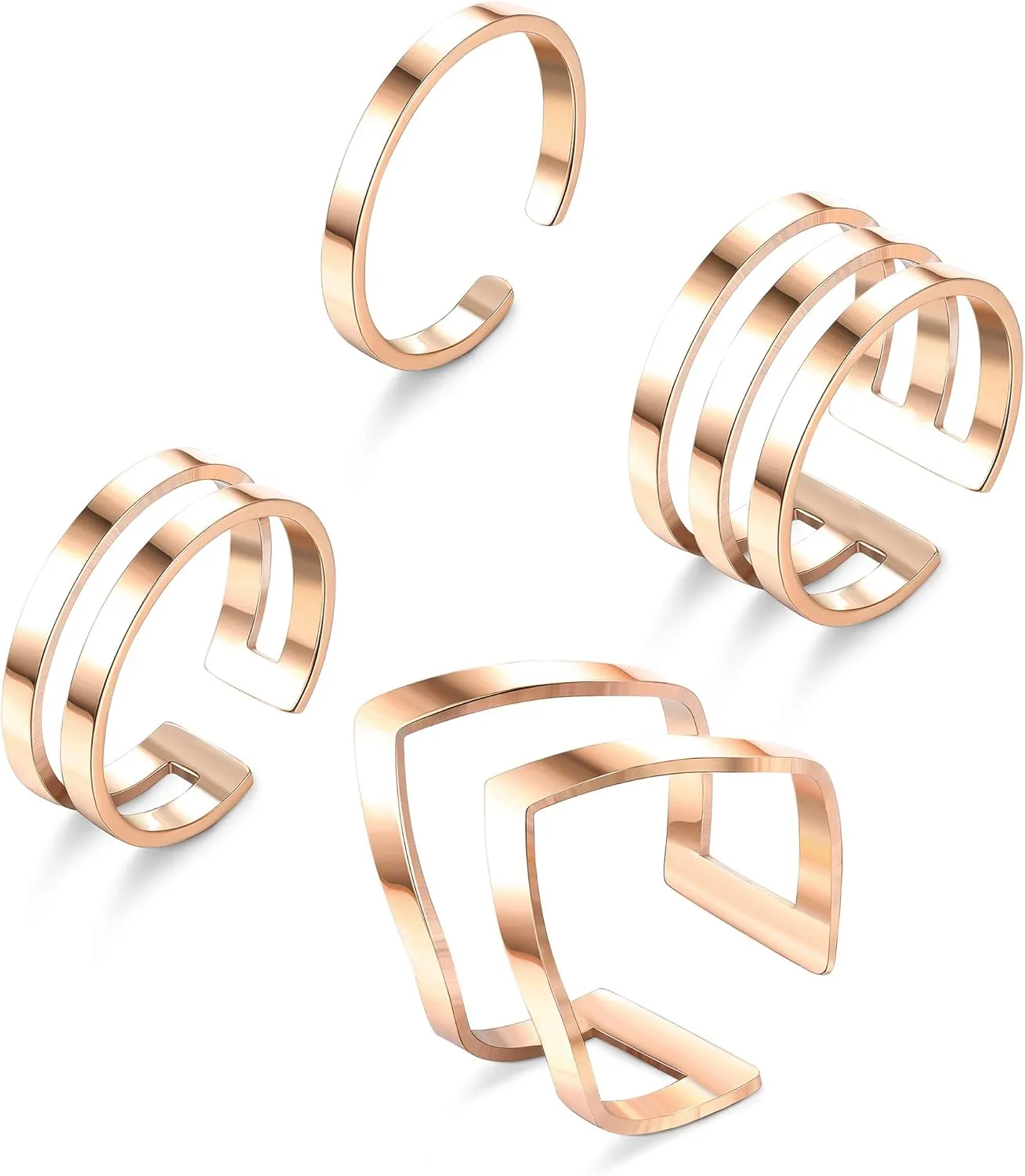 LOYALLOOK 4Pcs 316L Stainless Steel Stackable Knuckle Midi Rings for Women's Minimalist Chevron V Ring Line Adjustable Nail Thumb Ring Set