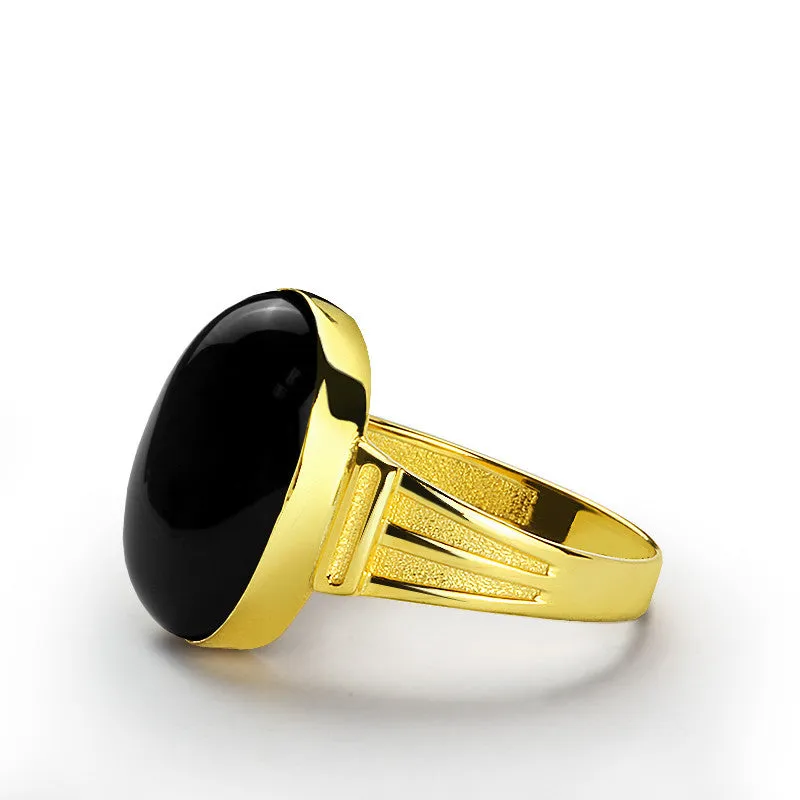 Men's Statement 14k Gold Ring with Black Onyx Stone