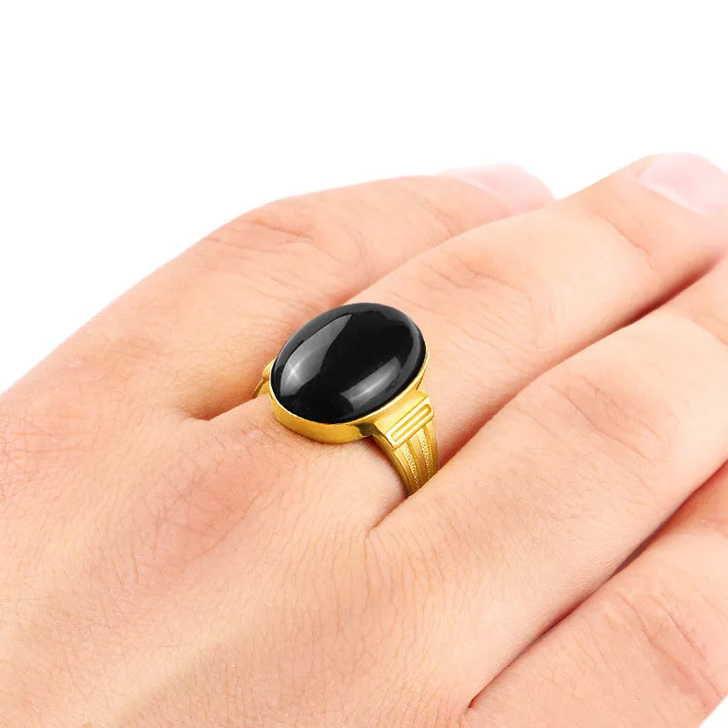 Men's Statement 14k Gold Ring with Black Onyx Stone