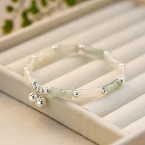 Mnyixsi Jade Bamboo Shape Beaded Jade Bracelet Bell Bamboo Bracelet Tianshan Jade Bracelet Adjustable Bangle Cuff Jewelry Gift for Women Men