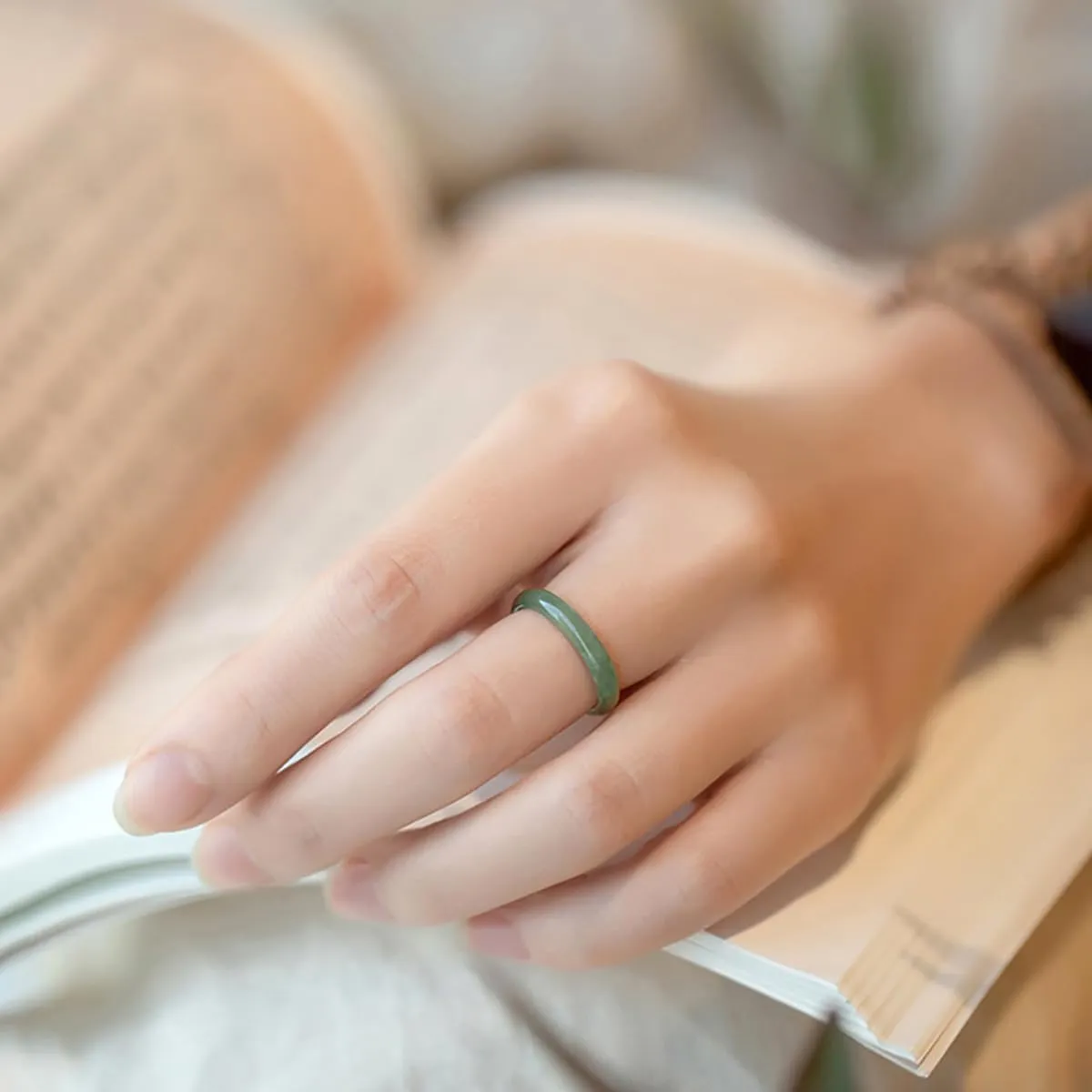 Natural Pea-Green Jadeite Ring Green Good Luck Fengshui Jewelry Jade Ring for Women Men Unisex with Gift Box