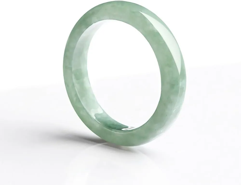 Natural Pea-Green Jadeite Ring Green Good Luck Fengshui Jewelry Jade Ring for Women Men Unisex with Gift Box