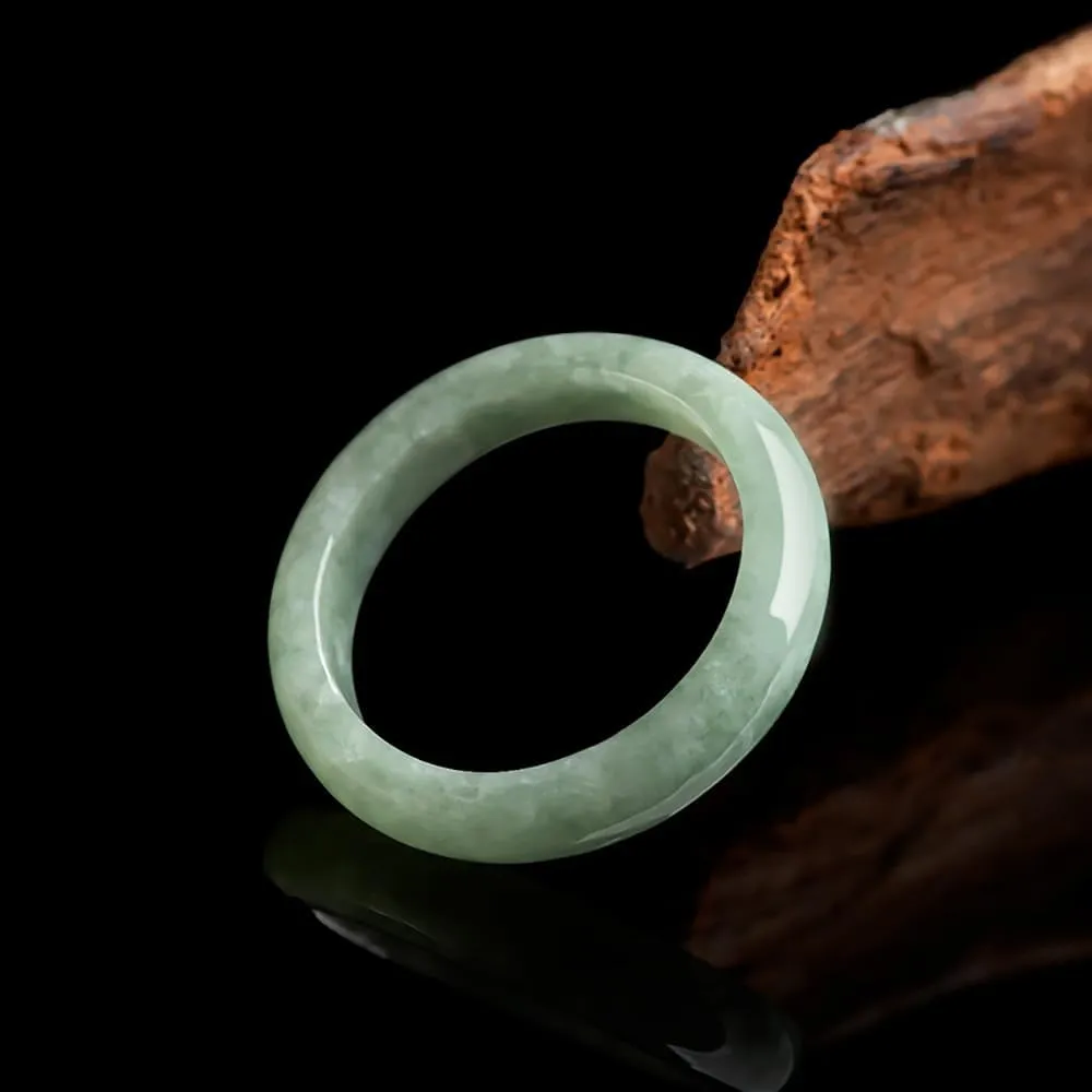 Natural Pea-Green Jadeite Ring Green Good Luck Fengshui Jewelry Jade Ring for Women Men Unisex with Gift Box