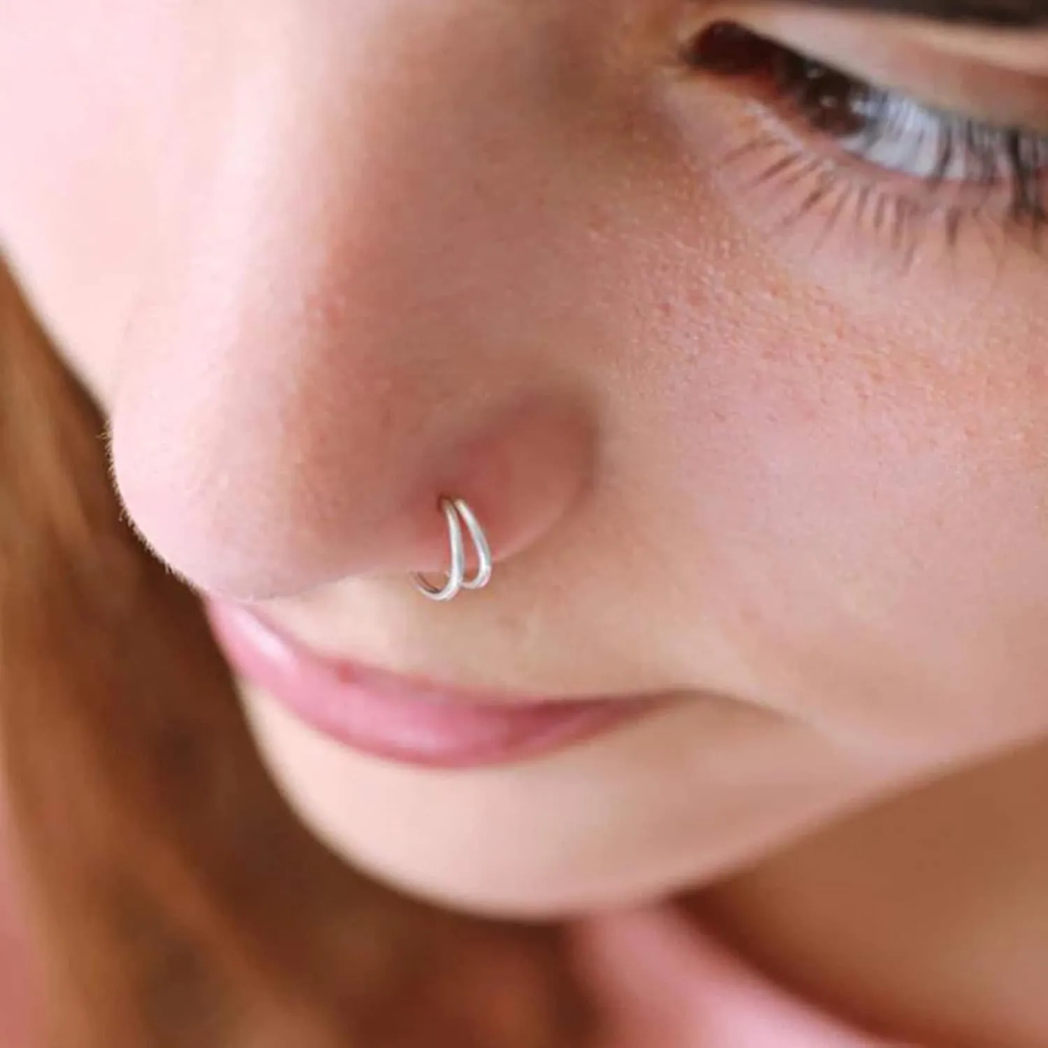 QWALIT 18g & 20g Nose Rings & Hoops - L & C Shape Studs - Surgical Stainless Steel & Silver Nose Piercing Jewelry - Rose Gold & Black - For Women & Men