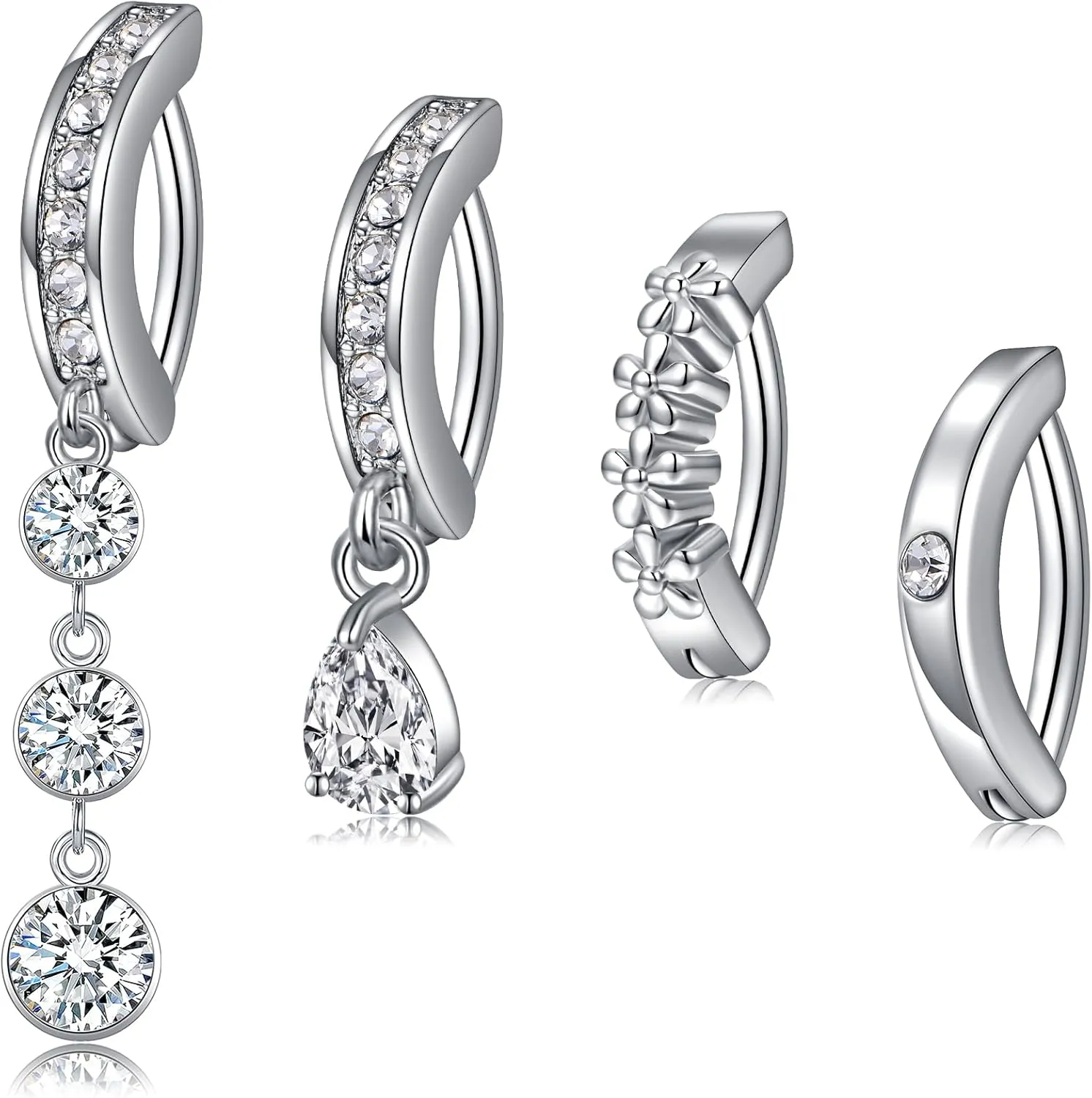 QWALIT Belly Rings - Short Bar Belly Button Rings in Surgical Steel with Opal Stones - 6mm & 10mm