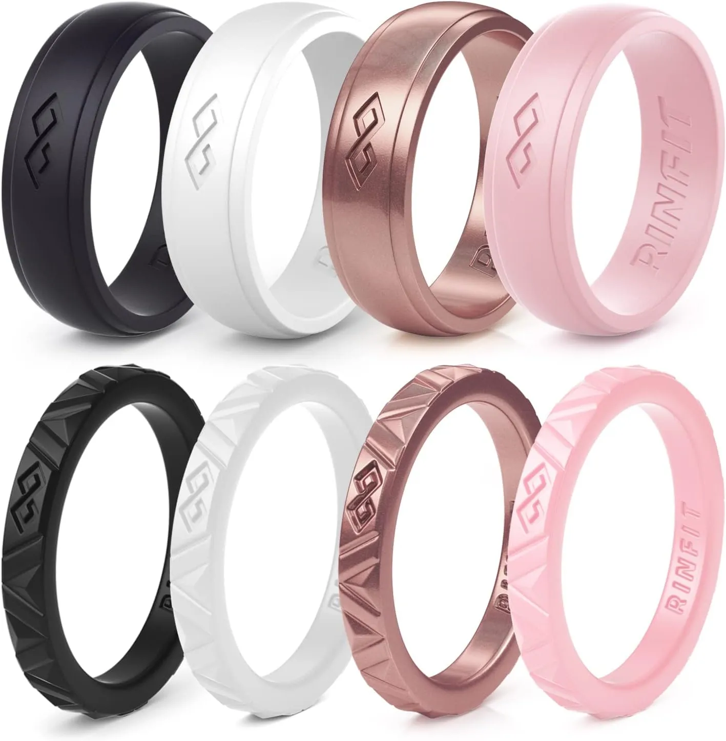Rinfit Silicone Wedding Ring Sets - Soft, Stackable & Thin Silicone Rings for Her - Womens Rubber Wedding Rings