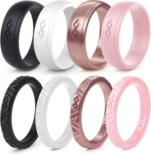 Rinfit Silicone Wedding Ring Sets - Soft, Stackable & Thin Silicone Rings for Her - Womens Rubber Wedding Rings
