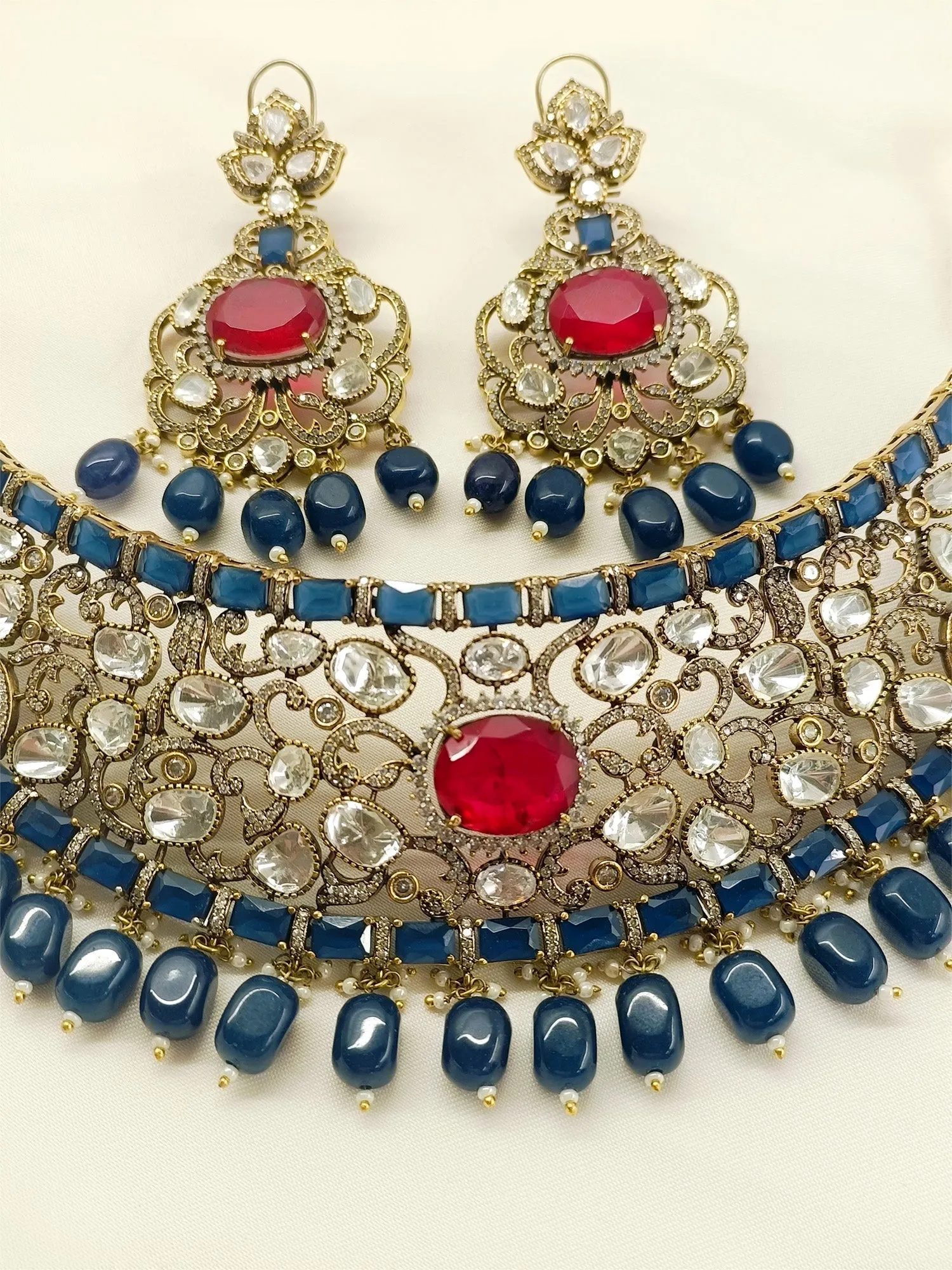 Sheetal Blue Victorian Choker Set
