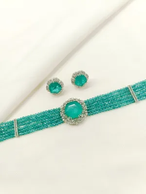 Shravani Green American Diamond Choker Set