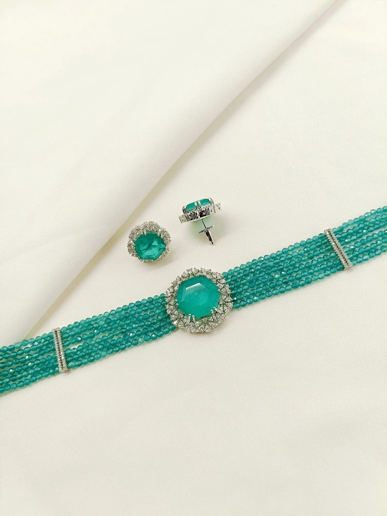 Shravani Green American Diamond Choker Set
