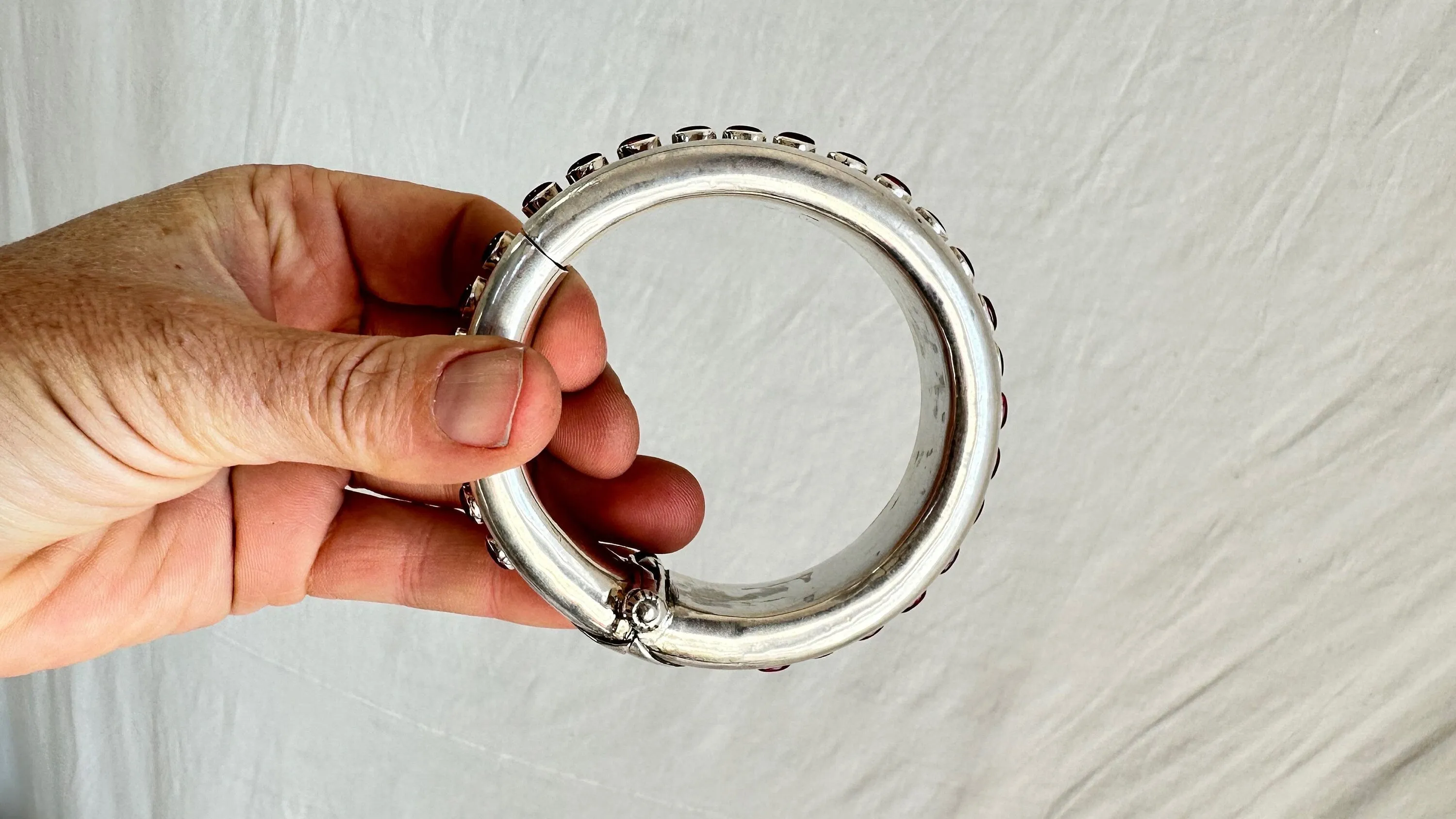 Sterling Silver and Garnet Indian Bangle. 1018
