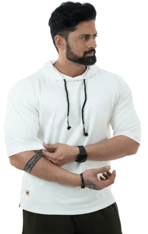 THiNK Men's White Drop Sleeves Hoodie